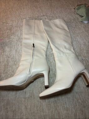Sam Edelman White Knee-High Leather Heeled Boots